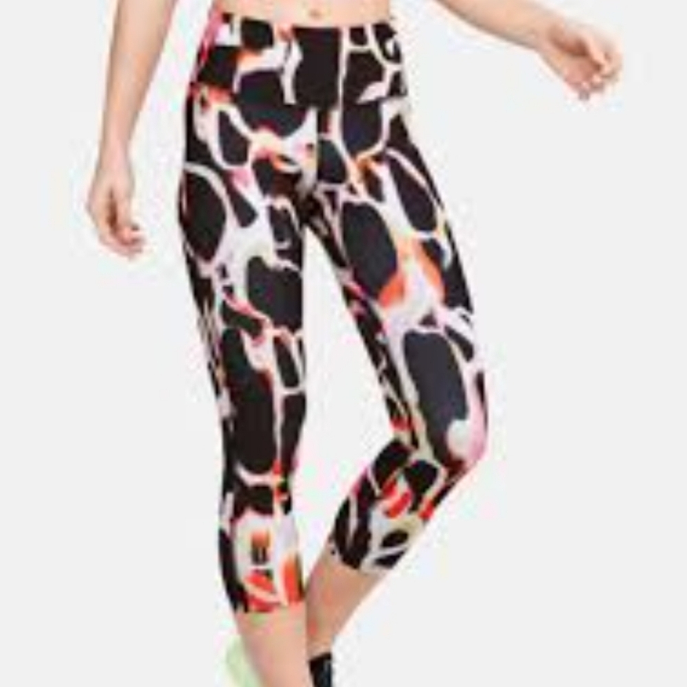 Under Armour Heat Gear Black White Coral Graphic Print Cropped Leggings size L